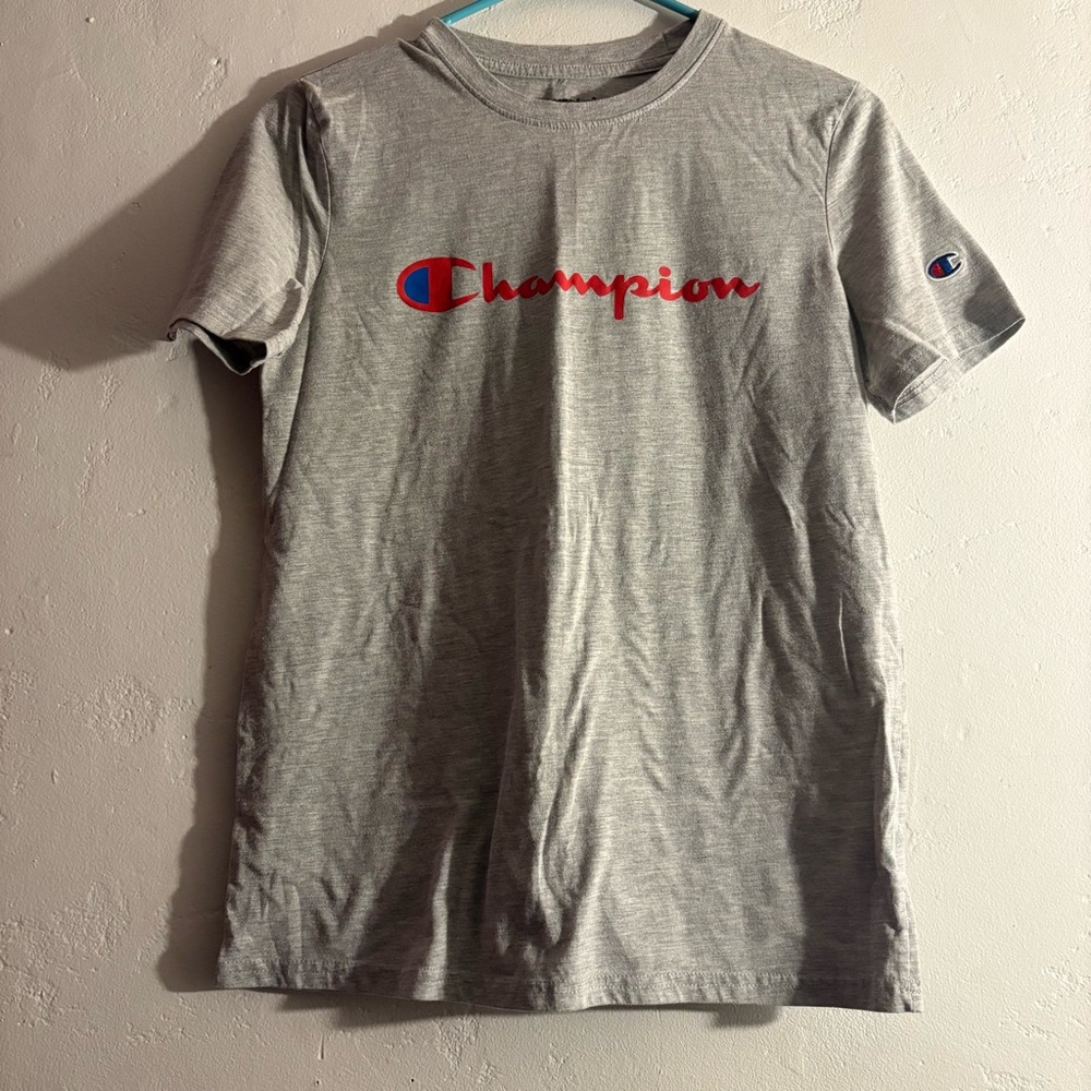 Champion Script Logo T-Shirt Gray Short Sleeve Athletic Tee XL